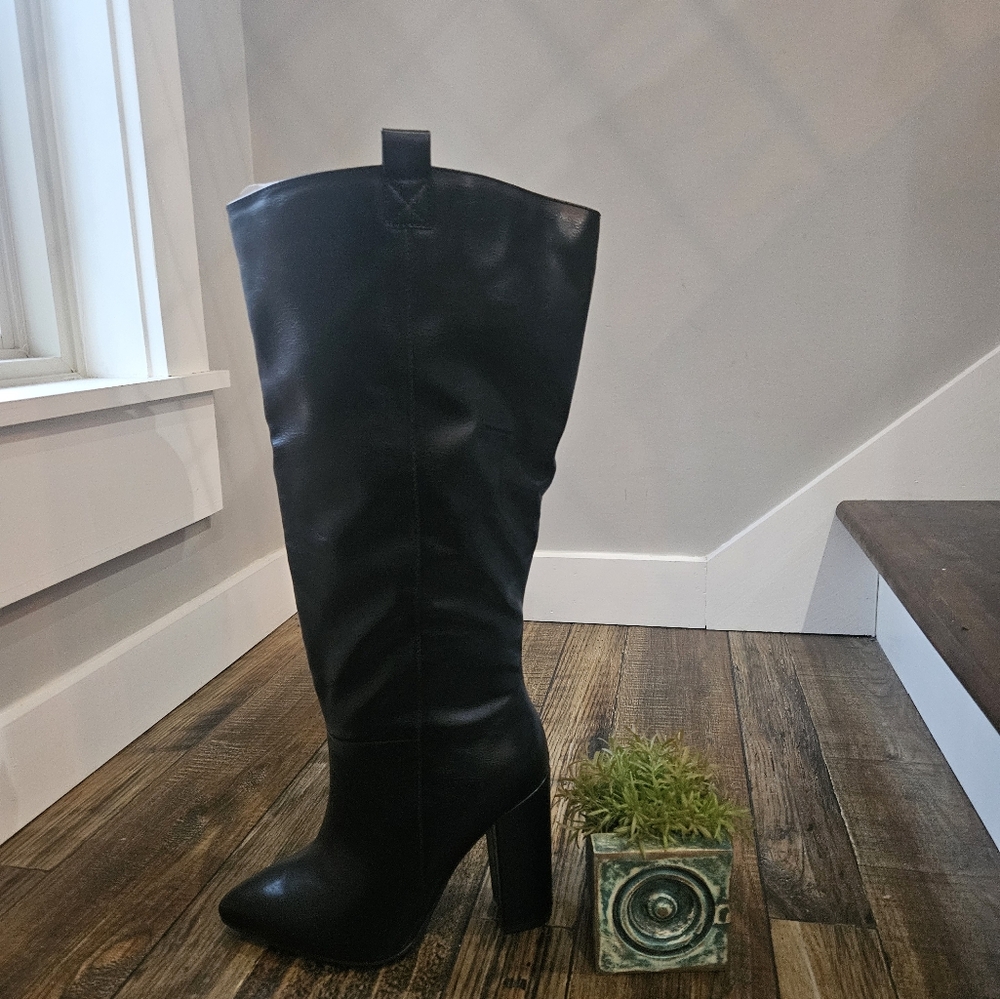 New! JustFab Tall Black Faux Leather‎ Heeled Boots. Size 6. - Picture 12 of 13